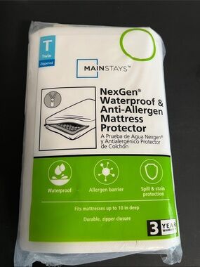 MAINSTAYS White NexGen Waterproof & Anti-Allergen Twin Mattress Protector
